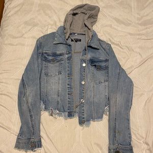 Black Label Cropped Jean Jacket with Hood